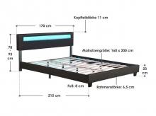 Čalouněná postel Paris 28904, rám postele s LED osvětlením a lamelovým roštem, 160 x 200 cm
