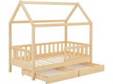 Dětská postel Marli 300606, se střechou, lamelovým roštem, ochranou proti pádu a úložným prostorem, 90 x 200 cm