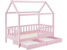 Dětská postel Marli 300607, se střechou, lamelovým roštem, ochranou proti pádu a úložným prostorem, růžová, 90 x 200 cm