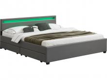 Čalouněná postel Lyon 28968, rám postele s boxy, LED osvětlením a lamelovým roštem, 180 x 200 cm