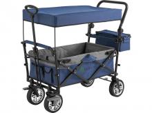 Skládací ruční vozík se střechou a taškou 300922, ocel, modrá a šedá, 128 x 52 x 112 cm