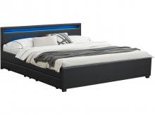 Čalouněná postel Lyon 28964, rám postele s boxy, LED osvětlením a lamelovým roštem, 180 x 200 cm, černá